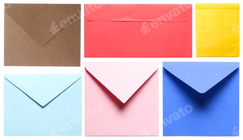 Preview: Different envelopes isolated on white, set. Top view