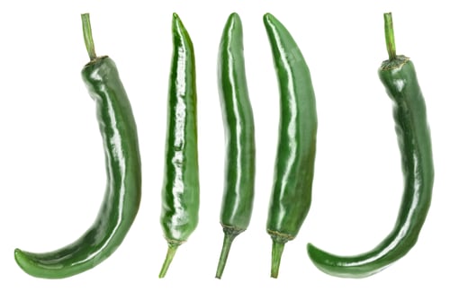Preview: Green chili peppers isolated on white, set