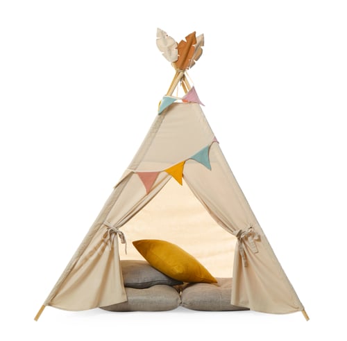 Preview: Stylish wigwam for child's room with pillows isolated on white