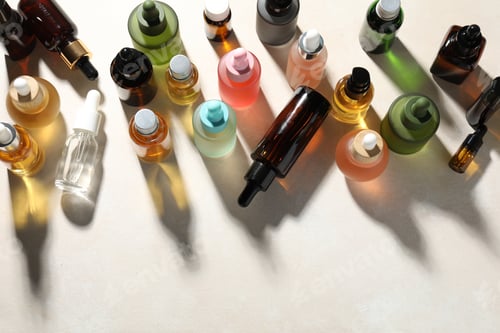 Preview: Different cosmetic products on white table, flat lay