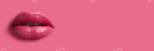 Preview: Woman's lips against background matching color of her lipstick. Banner design with space for text