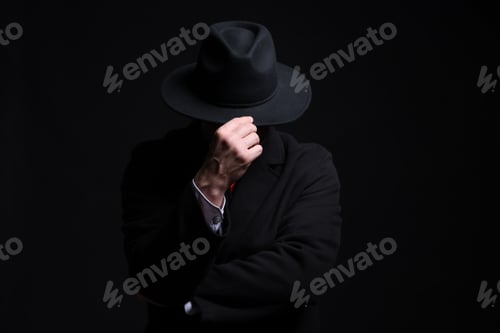 Preview: Man wearing stylish hat on black background