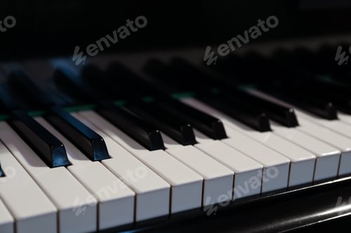 Preview: Closeup view of piano keys. Musical instrument