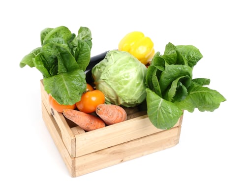 Preview: Wooden crate with fresh vegetables isolated on white