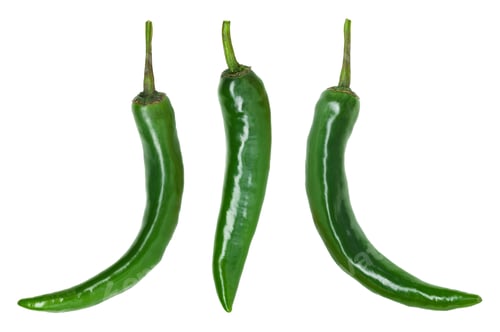 Preview: Green chili peppers isolated on white, set