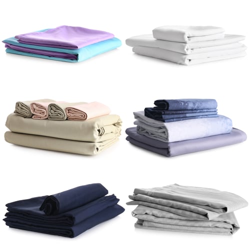 Preview: Stacked bed linens isolated on white, set