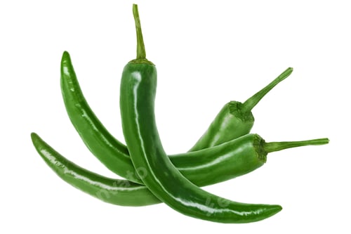 Preview: Fresh green chili peppers on white background