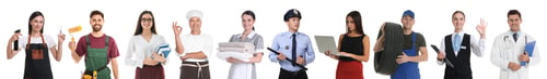 Preview: Choosing profession. People of different occupations on white background, collage of portraits