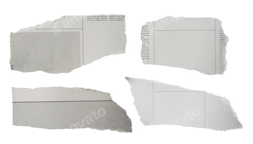 Preview: Torn newspaper pieces isolated on white, set