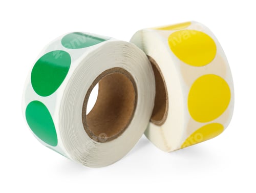 Preview: Rolls of adhesive tags isolated on white