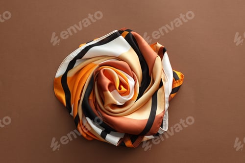 Preview: Beautiful handkerchief with pattern on brown background, top view