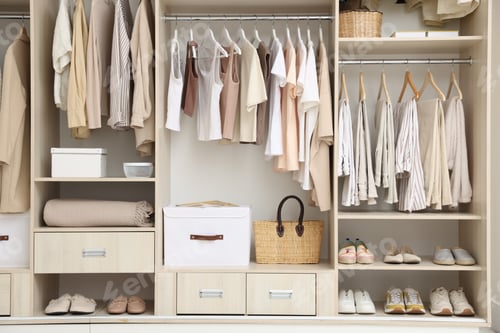 Preview: Large wardrobe with different stylish clothes and home stuff