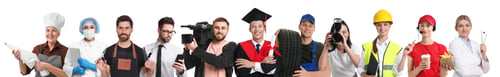Preview: Career choice. Graduate student and people of various professions on white background