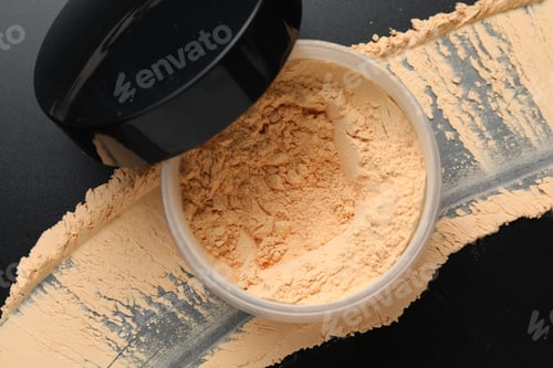 Preview: Loose face powder on black background, top view