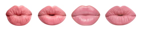 Preview: Female lips with pink lipstick isolated on white, collage
