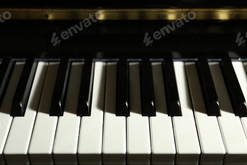 Preview: Closeup view of piano keys. Musical instrument