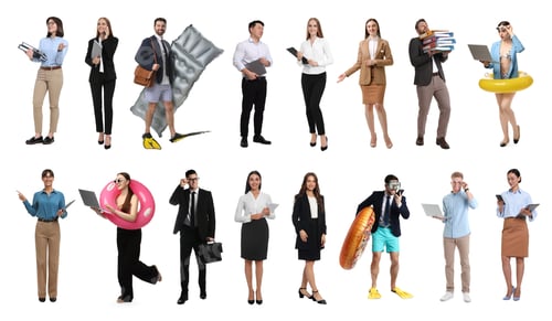 Preview: Office workers on white background. Collection of portraits