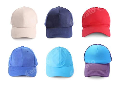 Preview: Baseball caps in different colors isolated on white, set