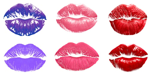 Preview: Lipstick kiss marks in different colors on white background, set