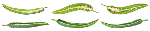 Preview: Green chili peppers isolated on white, set