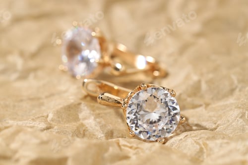 Preview: Pair of elegant earrings on parchment paper, closeup