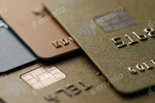 Preview: Different plastic credit cards as background, macro view
