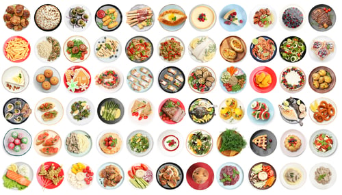 Preview: Big set of different dishes isolated on white, top view
