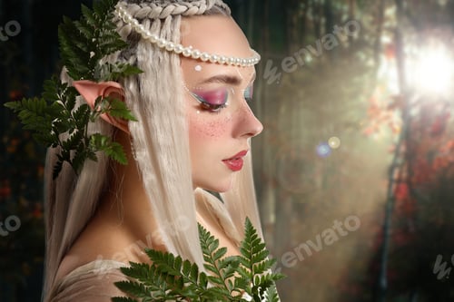 Preview: Beautiful elf girl in enchanted forest. Mysterious fairy