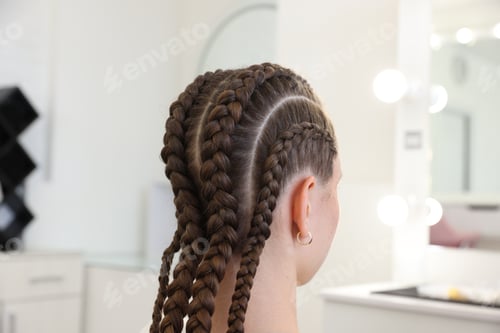 Preview: Teenage girl with beautiful braids in salon, closeup