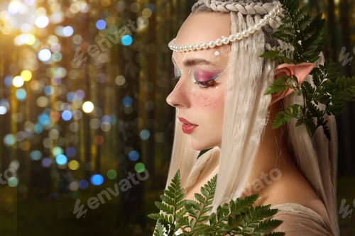 Preview: Beautiful elf girl in enchanted forest. Mysterious fairy