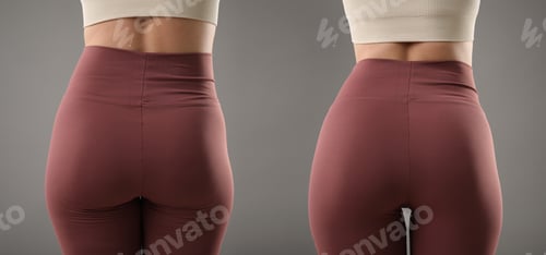 Preview: Before and after collage showing woman with good and bad posture against grey background, closeup