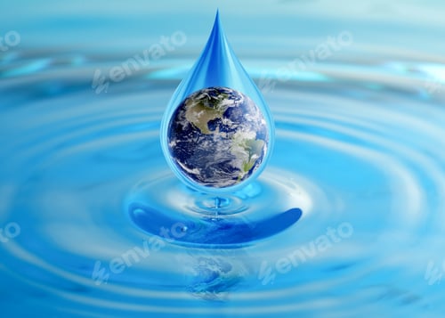 Preview: Water conservation. Drop with Earth globe inside falling into water