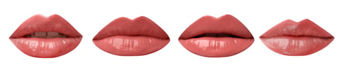 Preview: Female lips with coral lipsticks on white background, collage