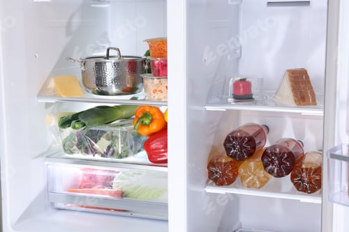 Preview: Modern refrigerator with different fresh food products
