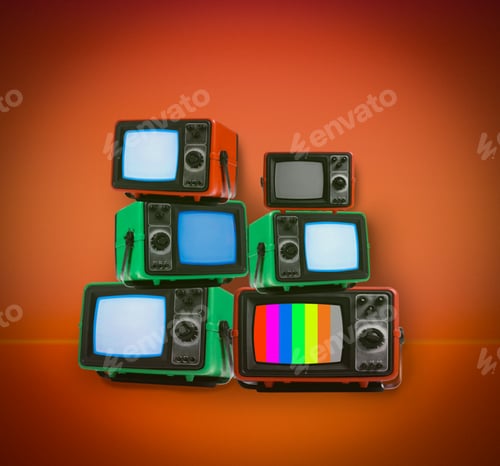 Preview: Many old TV sets against brown gradient background