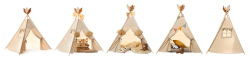 Preview: Cute wigwam for children isolated on white, set