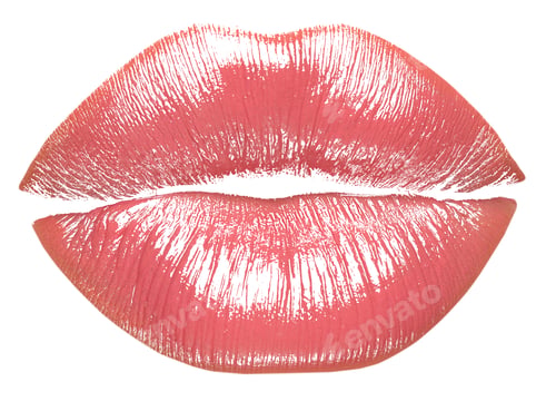 Preview: Coral lipstick kiss mark on white background