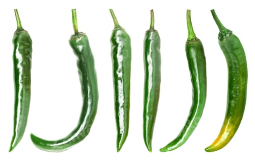 Preview: Green chili peppers isolated on white, set