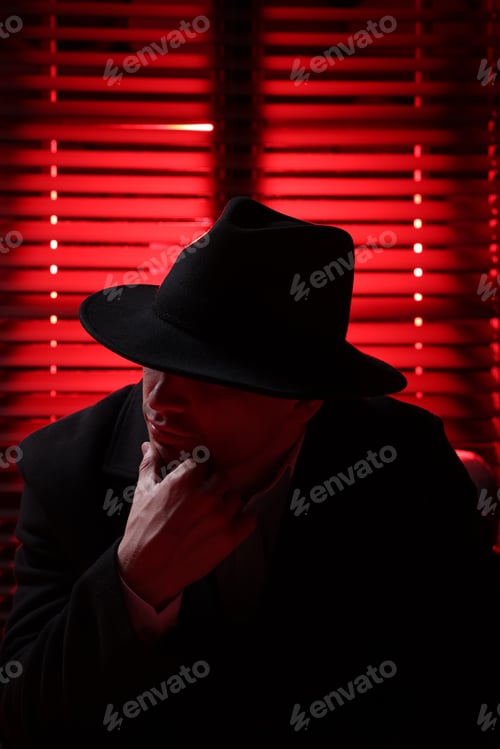 Preview: Man wearing stylish hat near window in darkness