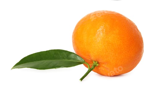 Preview: Fresh ripe tangerine with green leaf isolated on white
