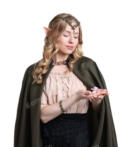 Preview: Beautiful elf girl with flower on white background