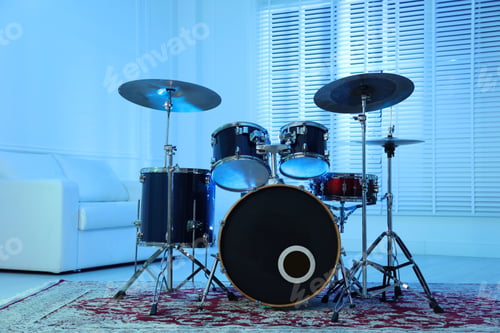Preview: Modern drum kit in studio. Musical instrument