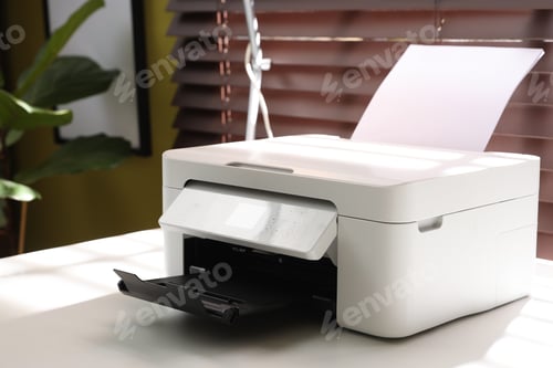 Preview: Modern printer on white table in office, closeup