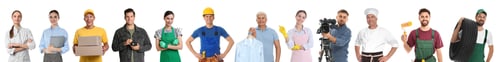 Preview: Choosing profession. People of different occupations on white background, collage of portraits