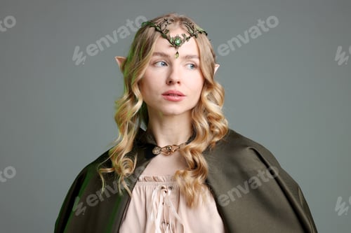 Preview: Portrait of beautiful elf girl on grey background