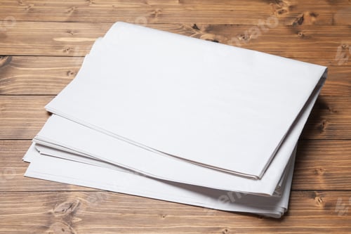 Preview: Newspapers on wooden table, closeup. Mockup for design