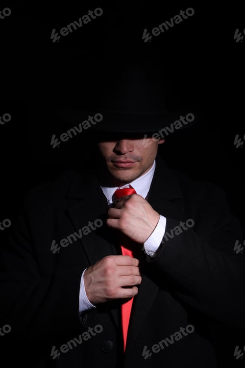 Preview: Man wearing stylish hat on black background