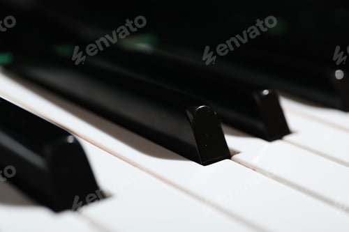 Preview: Closeup view of piano keys. Musical instrument