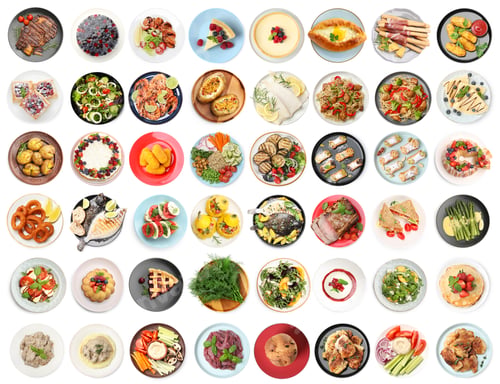 Preview: Big set of different dishes isolated on white, top view