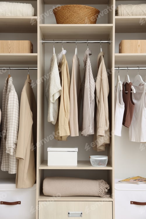 Preview: Large wardrobe with different stylish clothes and home stuff